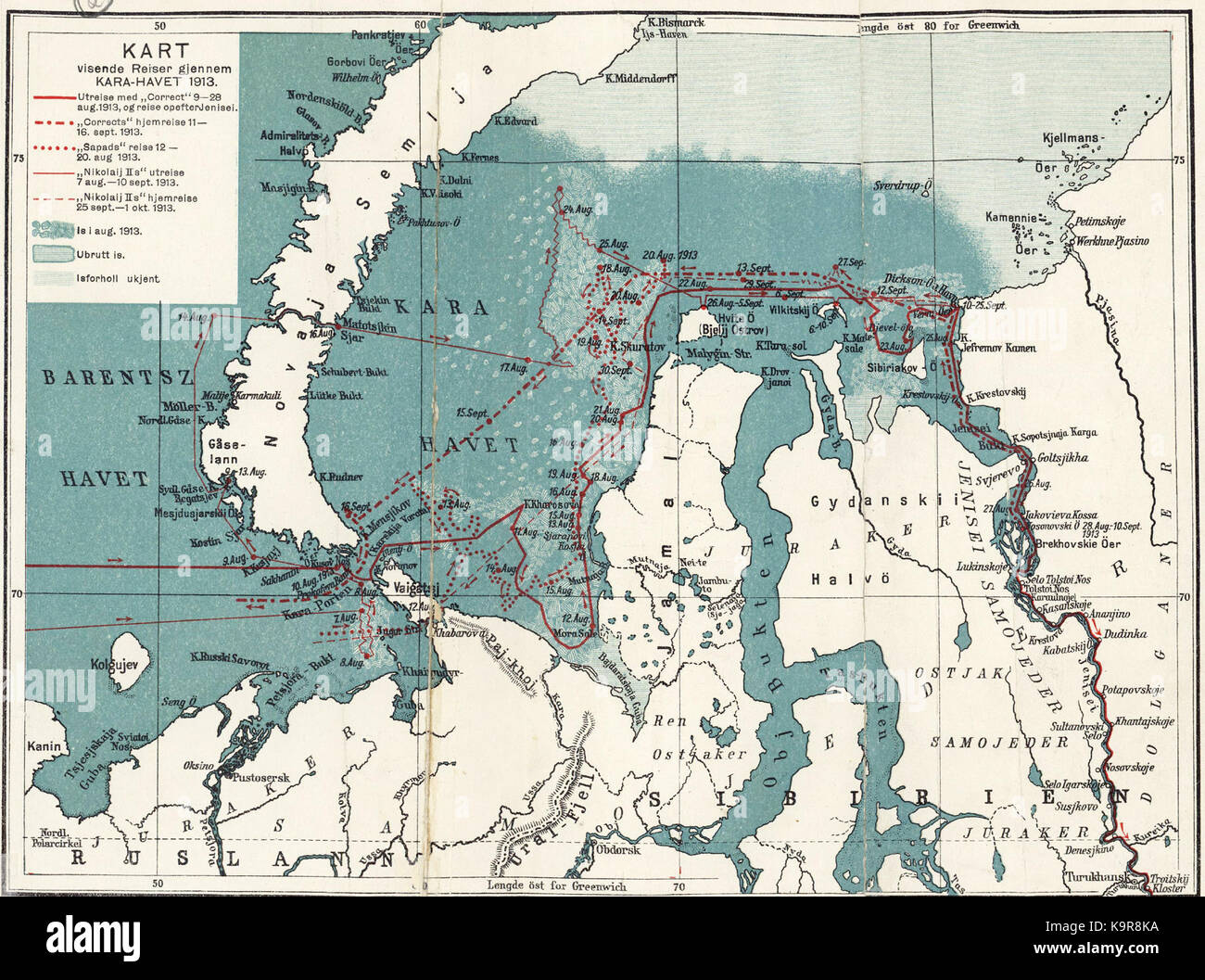 P509 Map of the Kara Sea and adjoining territories, showing the track