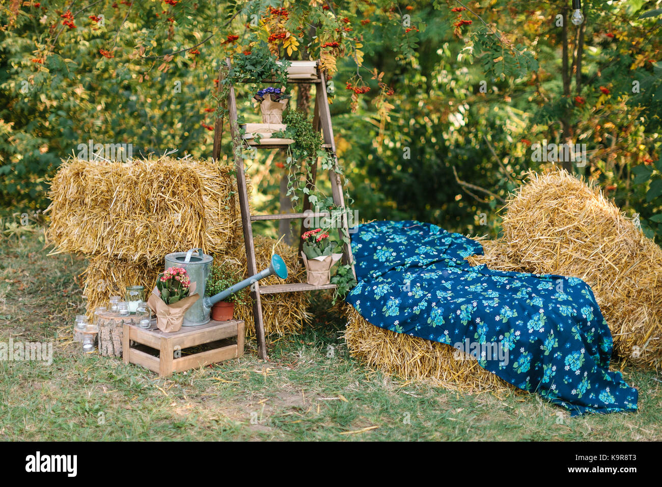 Hay There Fall rural lifestyle, fall, outdoor concept. surrounded by squares of hay ...