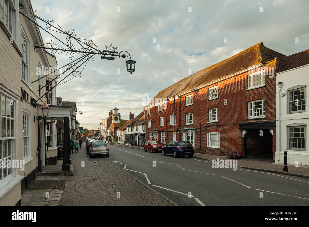 Summer evening on High Street in Steyning, West Sussex. Stock Photo