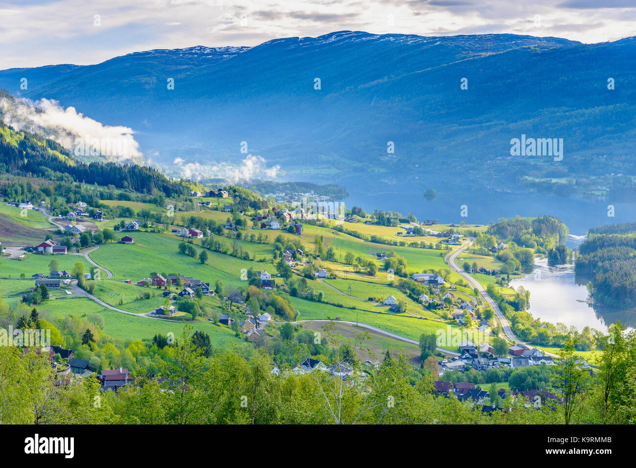 Arerial panoramic view of Voss, Hordaland, Norway Stock Photo