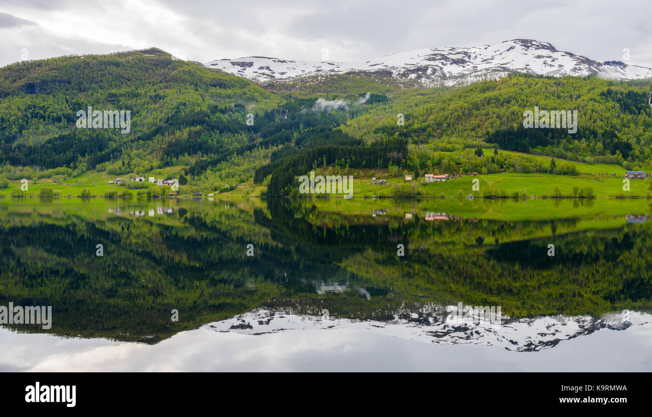 Vangsvatnet Lake Reflection, Voss, Norway Stock Photo