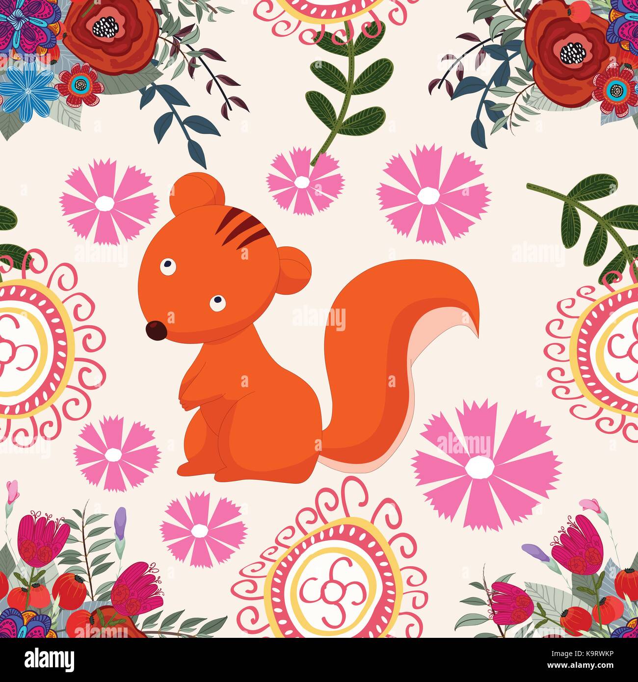 Squirrel floral background pattern, flower, seamless Stock Vector Image ...