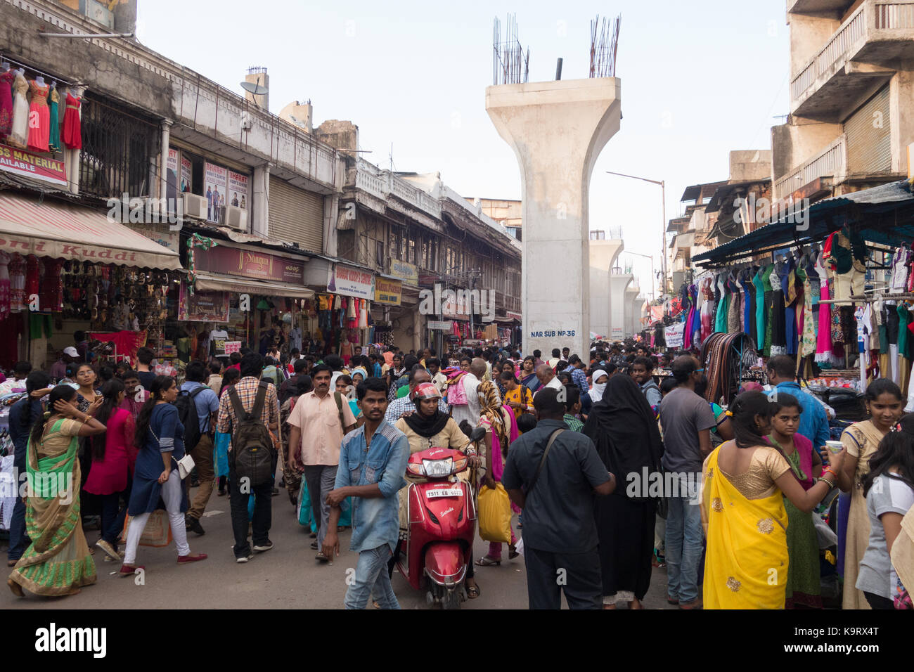 HYDERABAD,INDIA-24th SEPTEMBER,2017.People shopping at a busy street