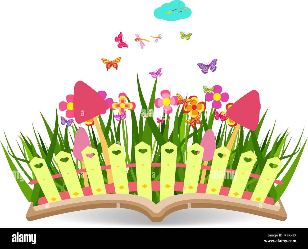 Spring with grass and flowering in the book Stock Vector