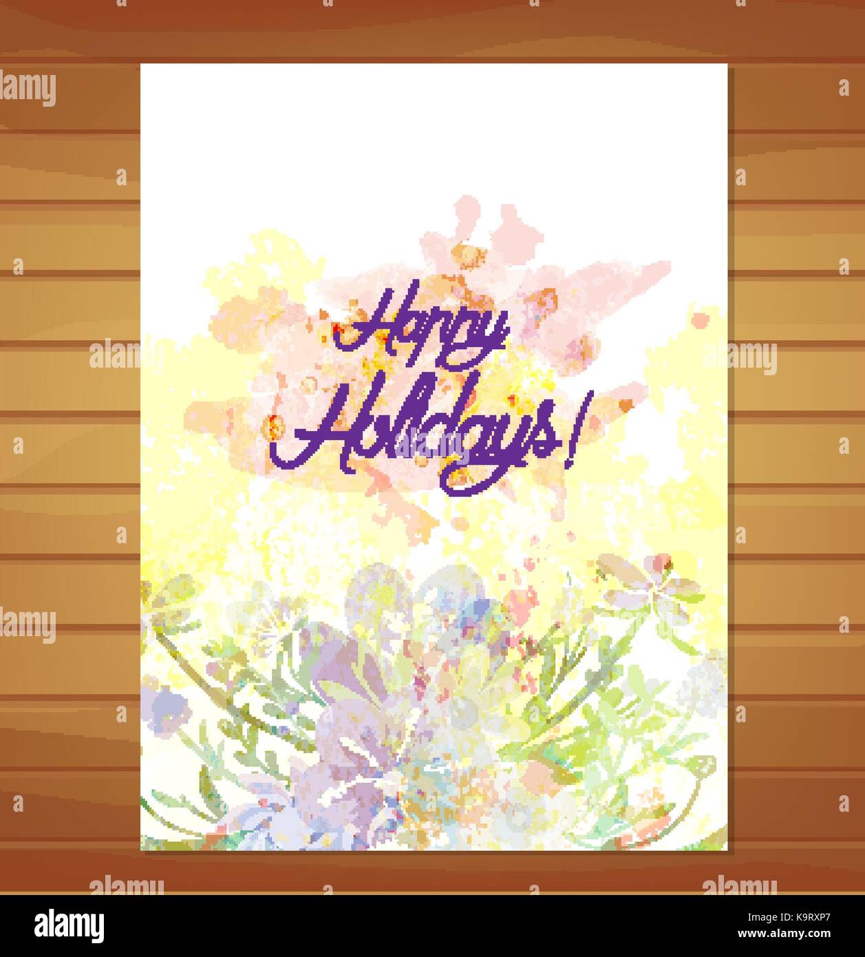 Happy Holidays card. Watercolor flower background Stock Vector Image