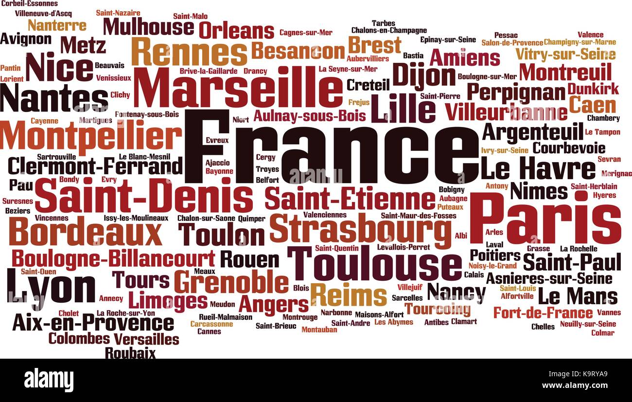 Cities in France word cloud concept. Vector illustration Stock Vector ...