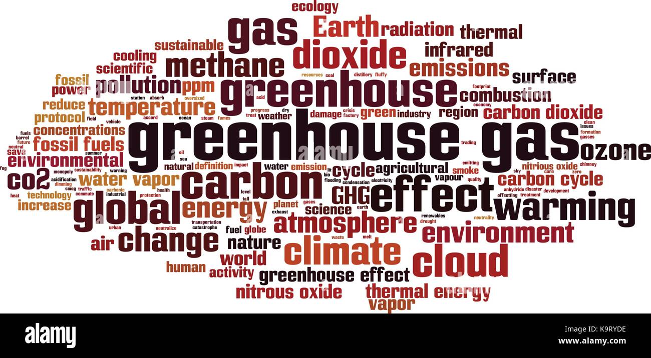 Greenhouse gas word cloud concept. Vector illustration Stock Vector