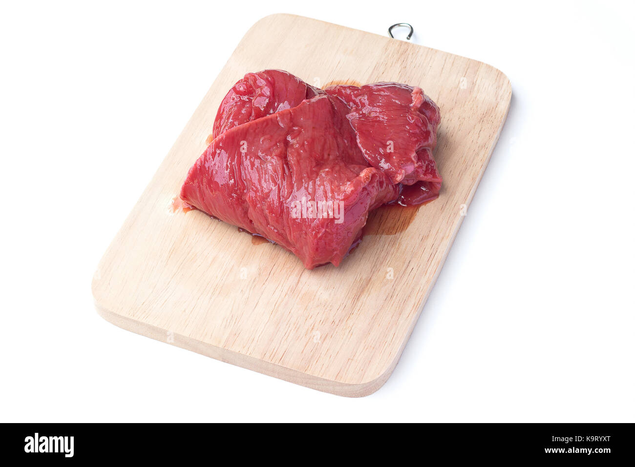Raw pork and meat hammer on wood cutting board Stock Photo Alamy