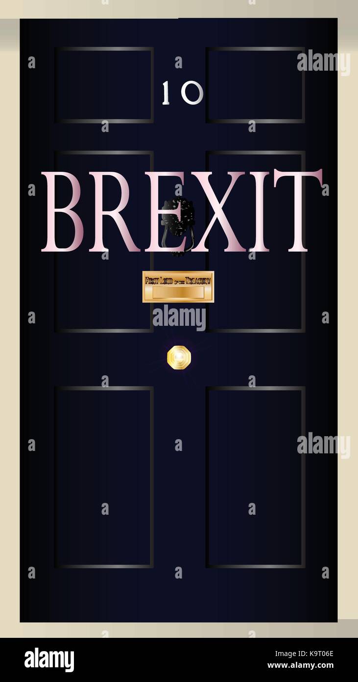 The front door od number ten downing streat the home of the British Prime Minister with the text rexit Stock Vector