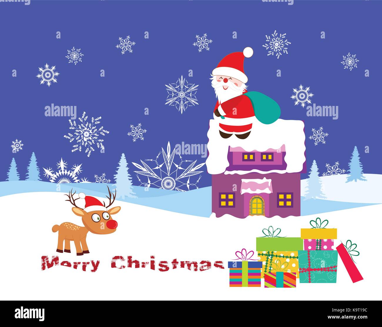 Christmas Card with Santa Claus on christmas house Stock Vector Image ...