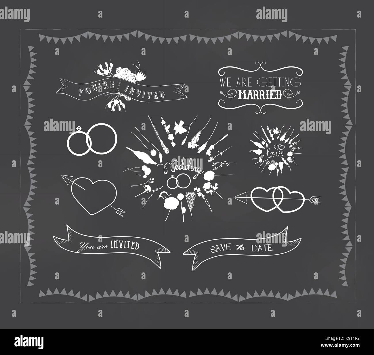 chalkboard wedding, florals vintage set Stock Vector Image & Art - Alamy