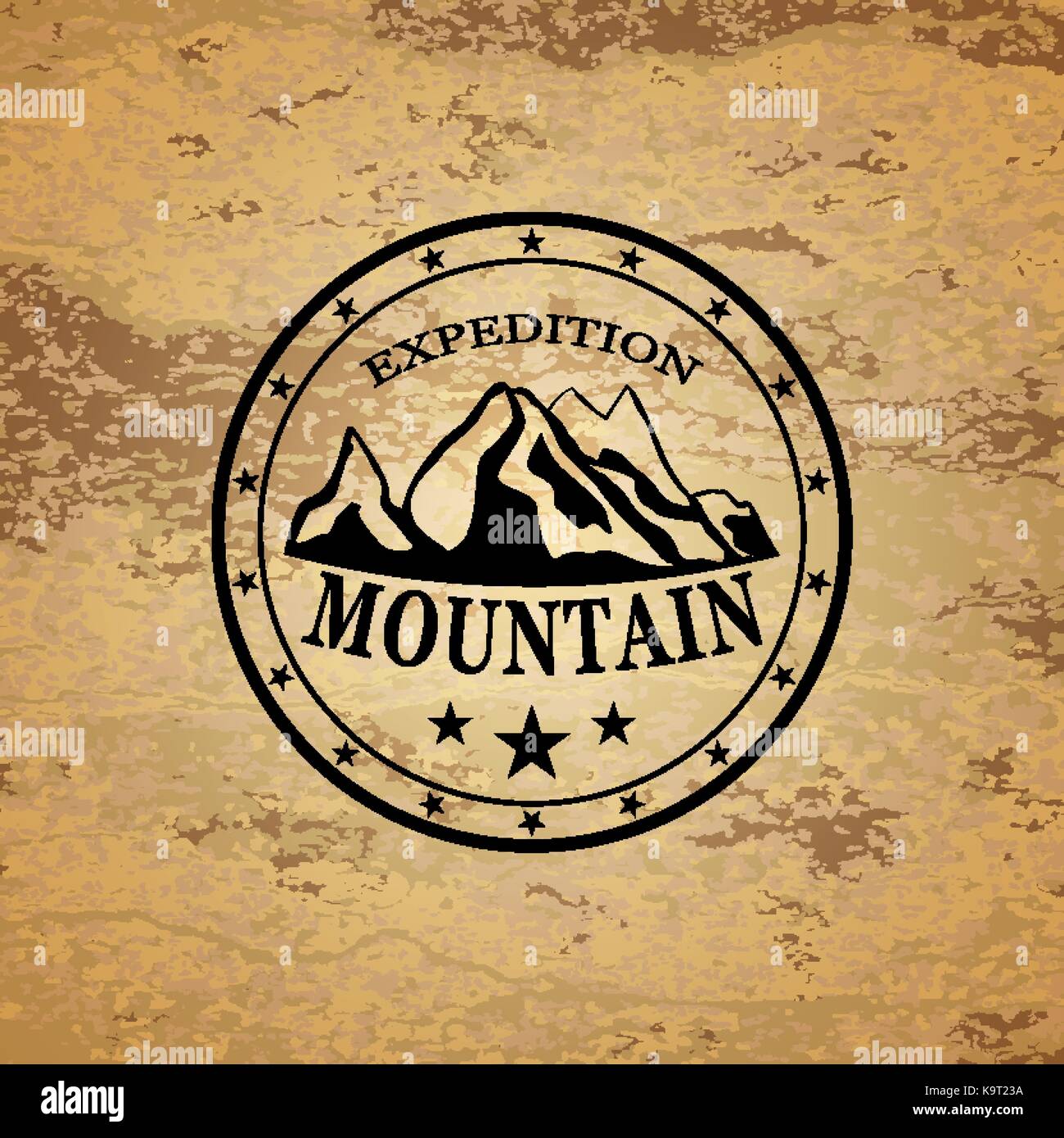 Vector illustration of circle with hill and mountain expedition words