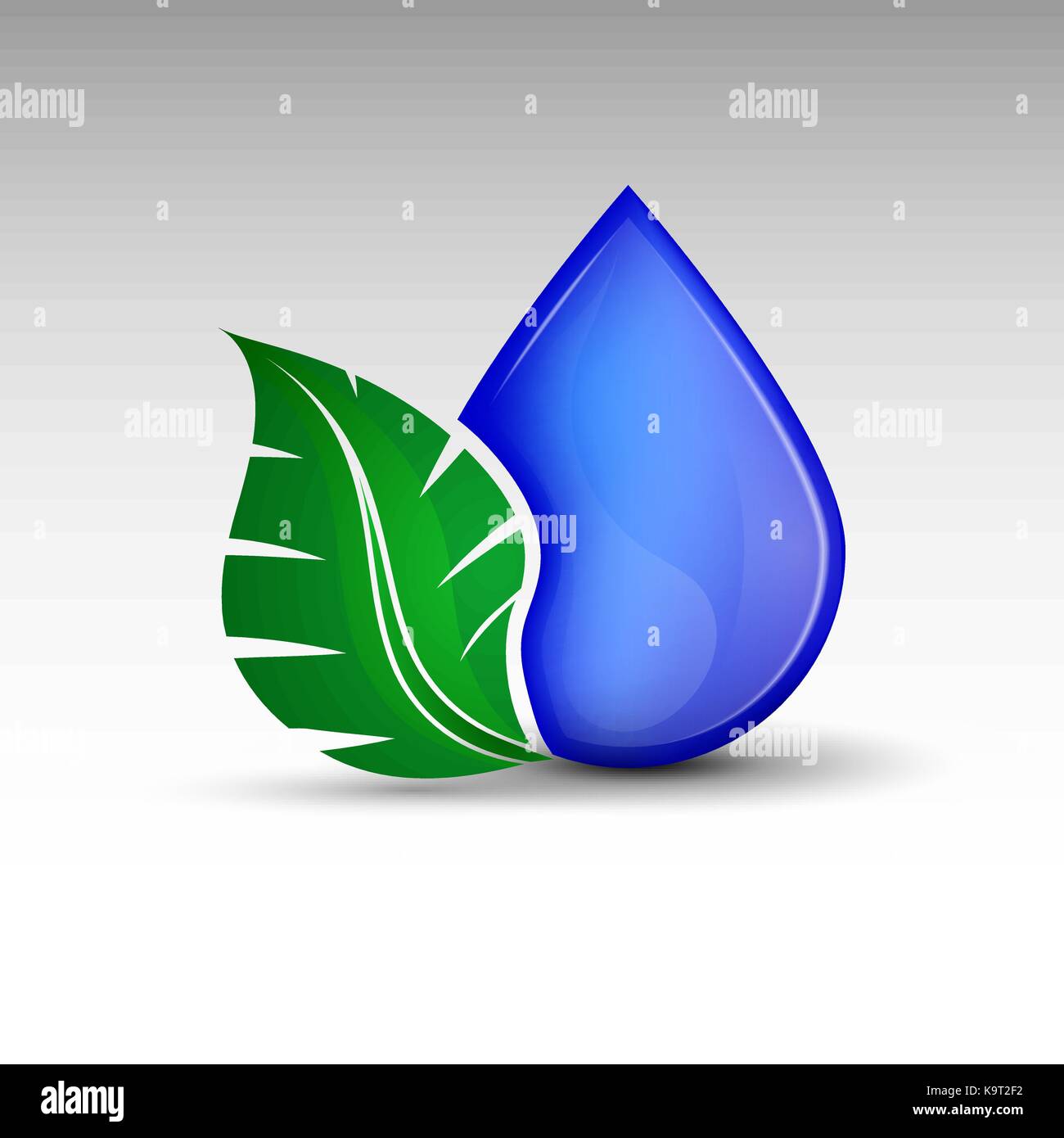 Vector illustration of emblem including water drop and green leaf Stock ...