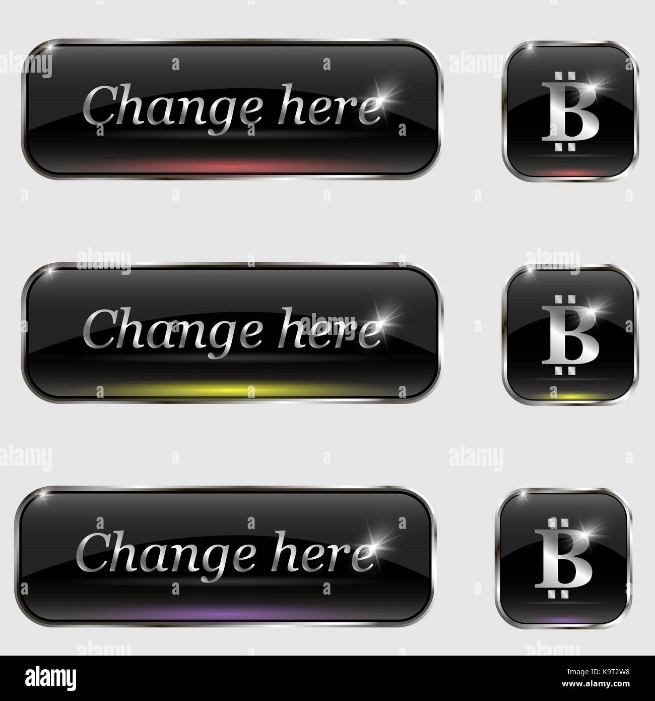 The vector set of buttons.With bit coin and text change here Stock ...