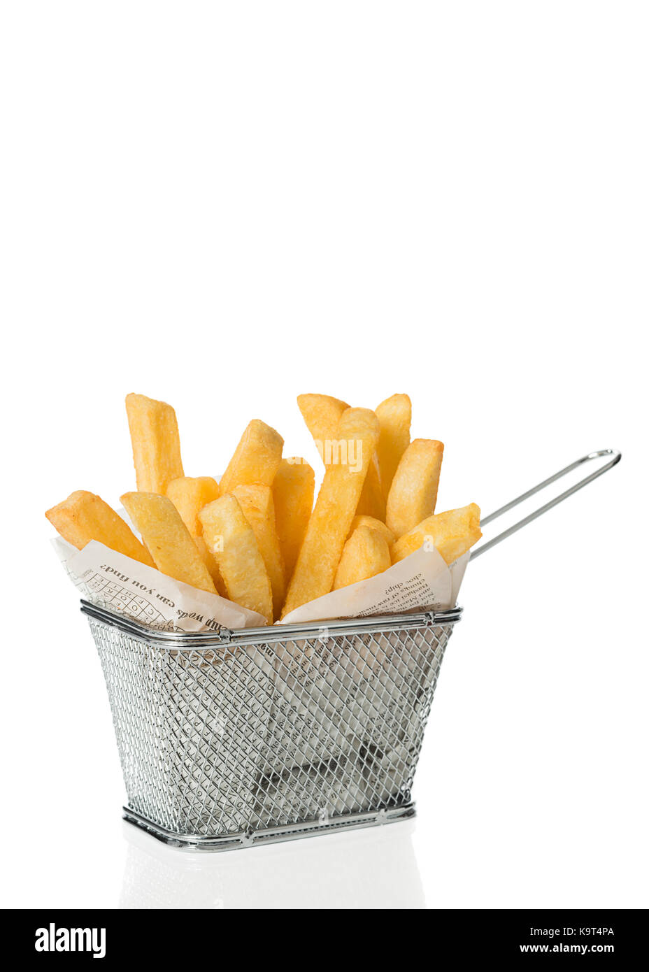 Portion of freshly cooked chips in a basket portrait version Stock