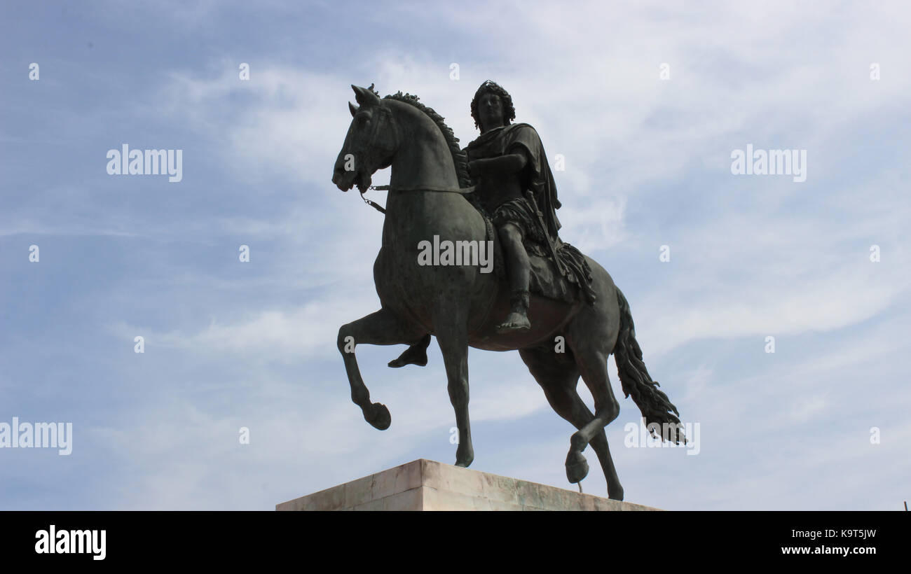 Equestrian statue of Louis XIV on Place Bellecour, Lyon Stock Photo