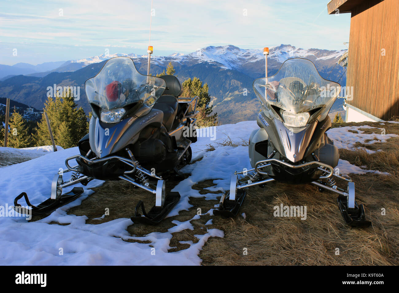 COURCHEVEL - DEC 20 : Venture Multi Purpose, Yamaha Snowmobile Used By Emergency Services at ski resort located in the commune of Saint-Bon-Tarentaise Stock Photo