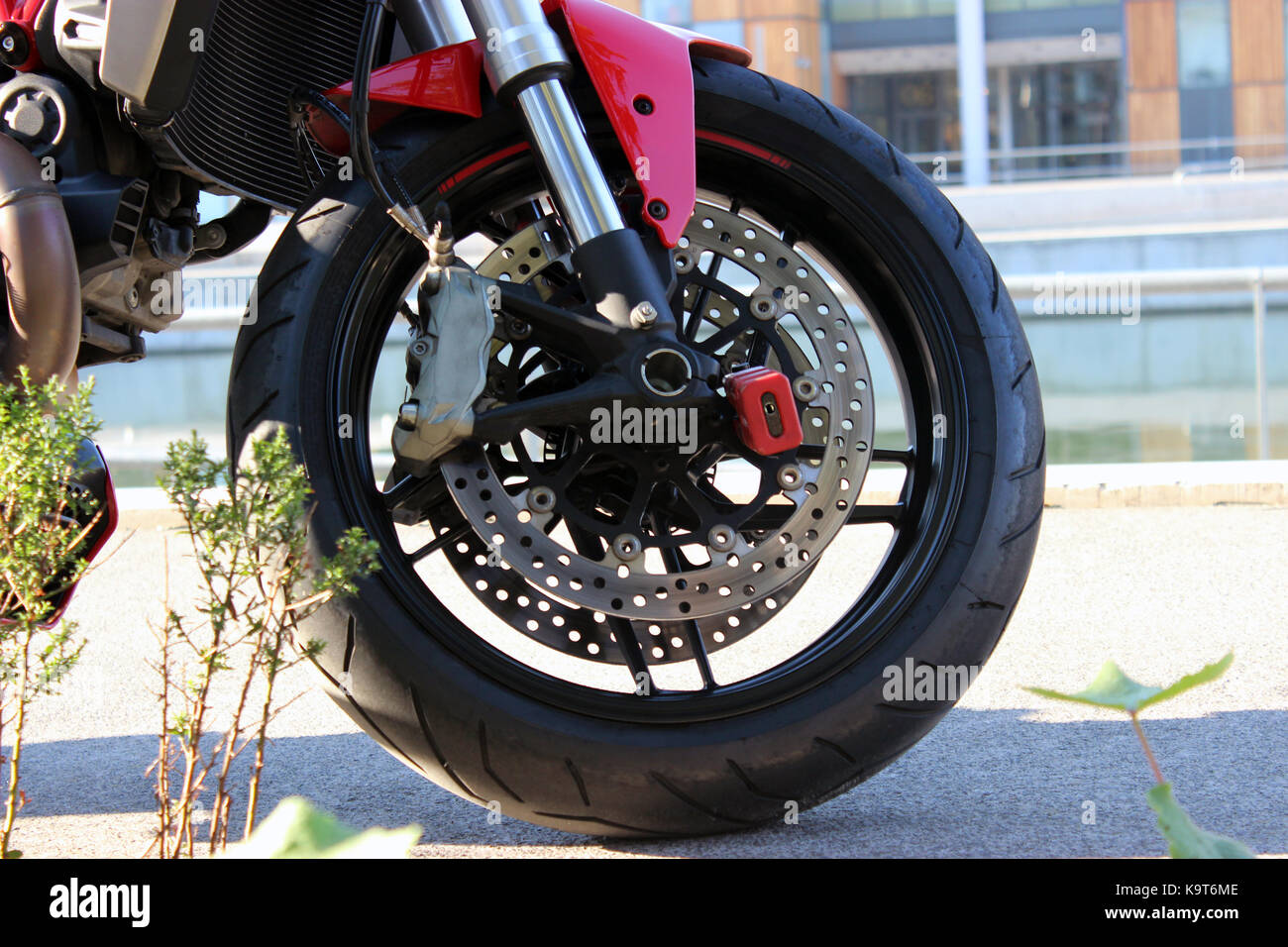 Close up of motocross motorcycle wheel with ABS brakes Stock Photo Alamy