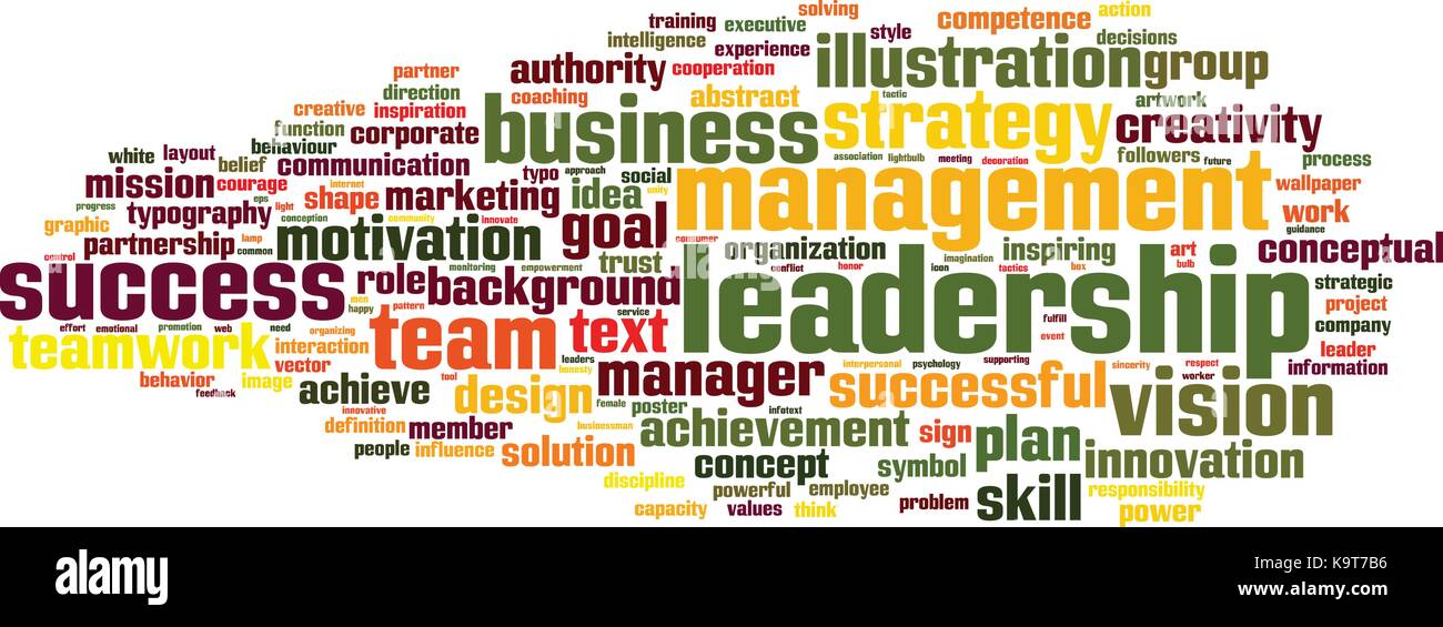 Leadership word cloud vertical concept. Vector illustration Stock