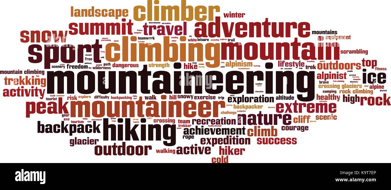 Mountaineering word cloud concept. Vector illustration Stock