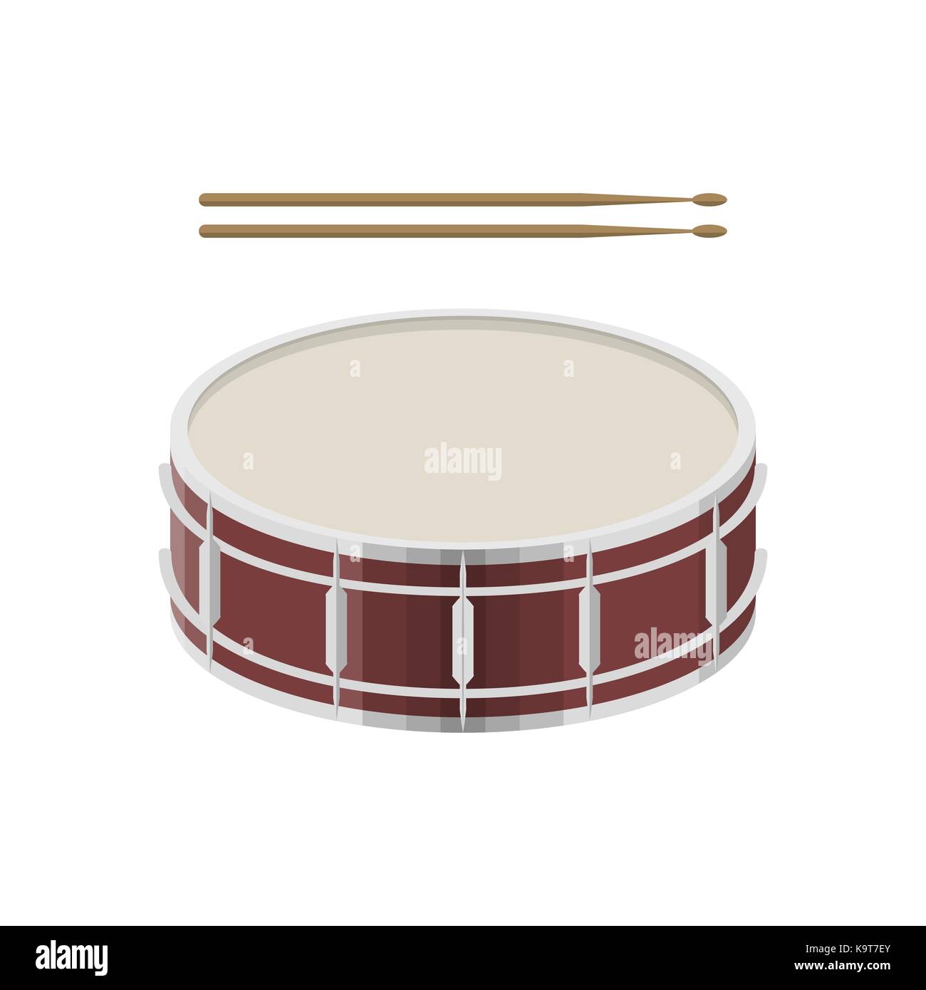 illustration of a drum with drumsticks on white background. Musical ...