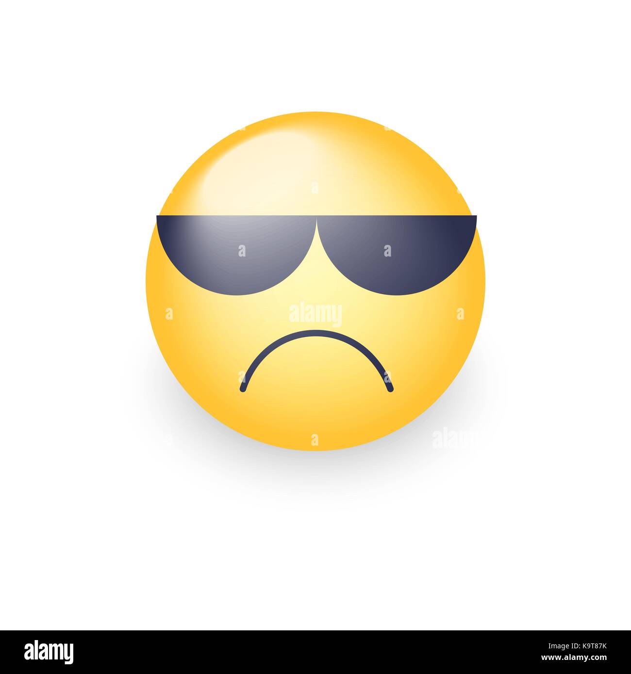 Angry emoji face with sunglasses. Cute sad emoticon wearing black sunglasses Stock Vector