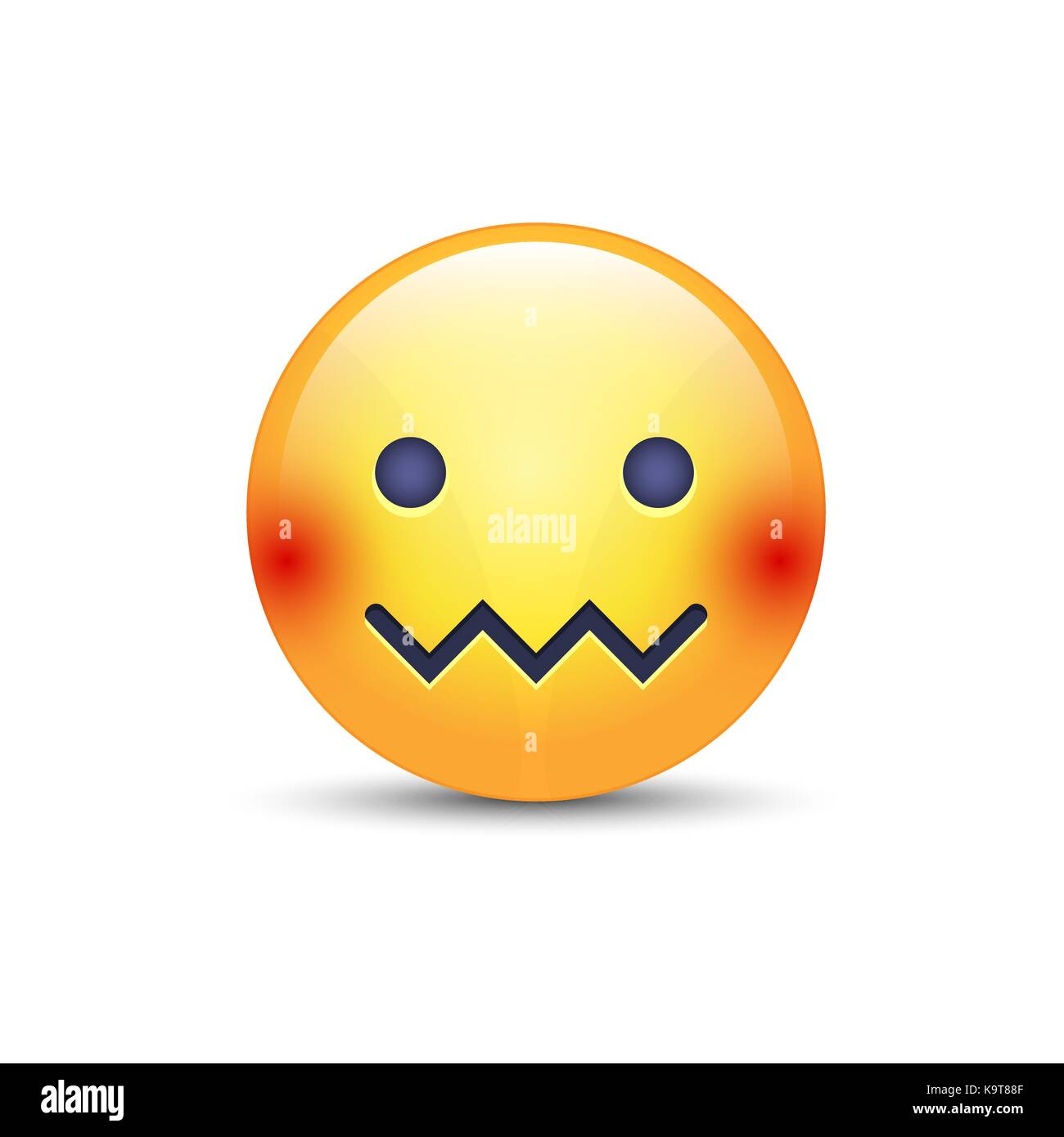 Confounded emoticon face. Zipper-Mouth Face. Embarrassed emoticon with a mouth in the form of a zig-zag. Facial expression confounded emoticon icon. Stock Vector