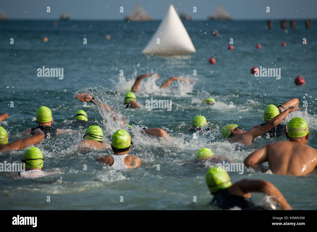 Pandeglang, Banten Province in Indonesia. 24th Sep, 2017. Participants swim during Cross Triathlon competition at Tanjung Lesung, Pandeglang District, Banten Province in Indonesia, Sept. 24, 2017. Credit: Veri Sanovri/Xinhua/Alamy Live News Stock Photo