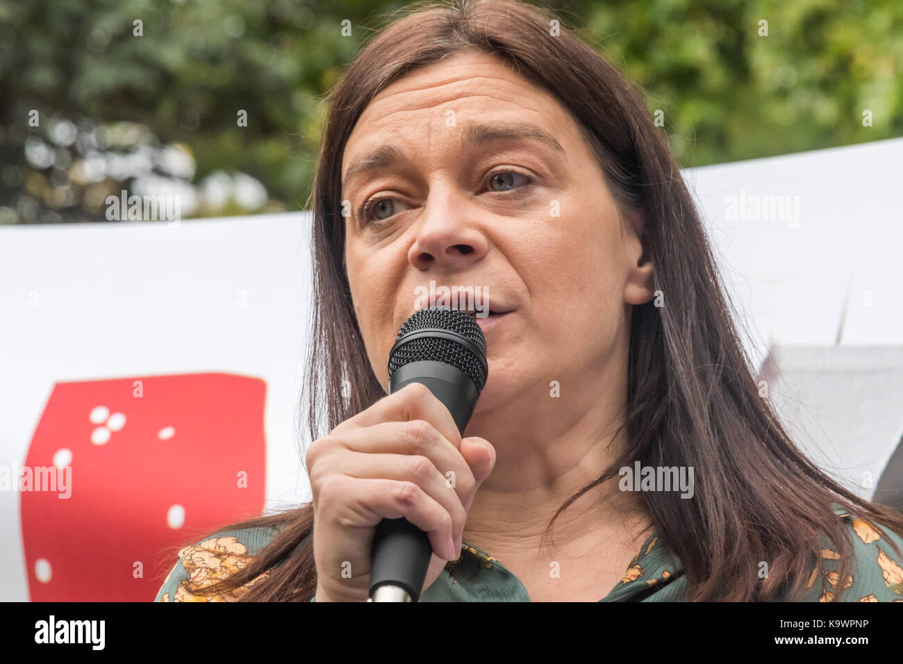 London, UK. 23rd Sep, 2017. London, UK. 23rd September 2017. Pilgrim Tucker, a Justice for Grenfell campaigner, speaks at the rally in Tottenham befopre hundredsto Finsbury Park against the so called Haringey Development Vehicle, under which Haringey Council is making a huge transfer of council housing to Australian multinational Lendlease. This will result in the imminent demolition of over 1,300 council homes on the Northumberland Park estate, followed by similar loss of social housing across the whole of the borough. At Â£2 billion, his is the largest giveaway of council housing and a Stock Photo