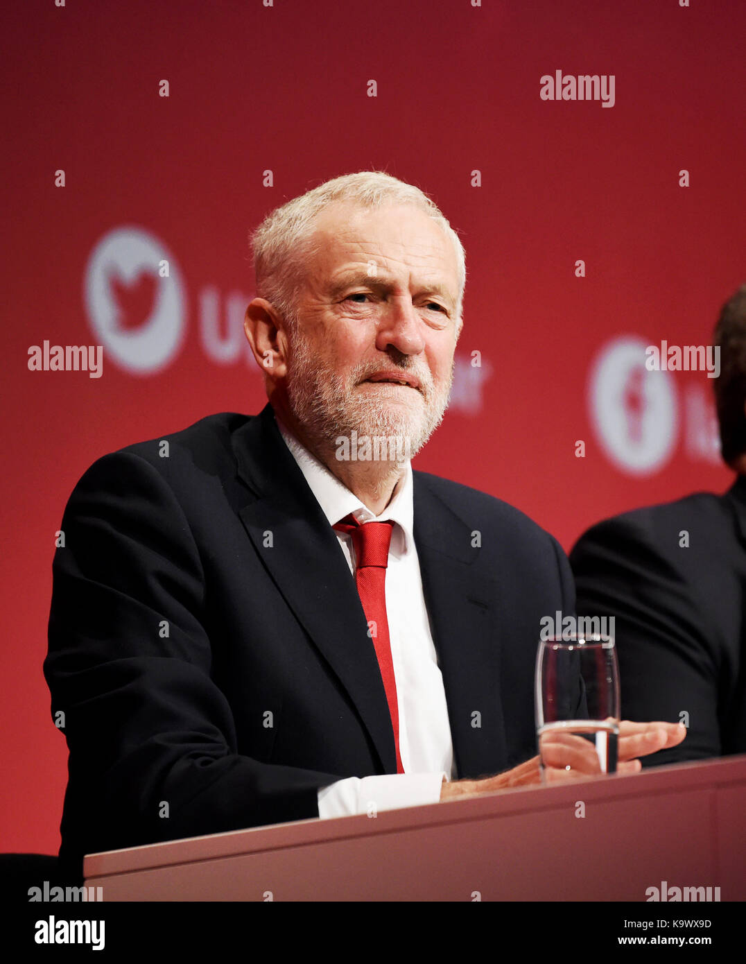 Brighton, UK. 24th Sep, 2017. Leader of the Labour Party Jeremy Corbyn at the opening day of the Labour Party Conference in the Brighton Centre . The Conference continues until the climax on Wednesday when Jeremy Corbyn delivers his leaders speech Credit: Simon Dack/Alamy Live News Stock Photo