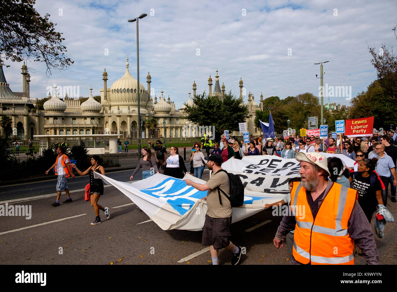 Brighton, UK. 24th Sep, 2017. Protestors in a pro-NHS demonstration formed mainly of NHS workers and organised by Defend the NHS Sussex - organised to coincide with Labour Party Conference 2017. Credit: Scott Hortop/Alamy Live News Stock Photo