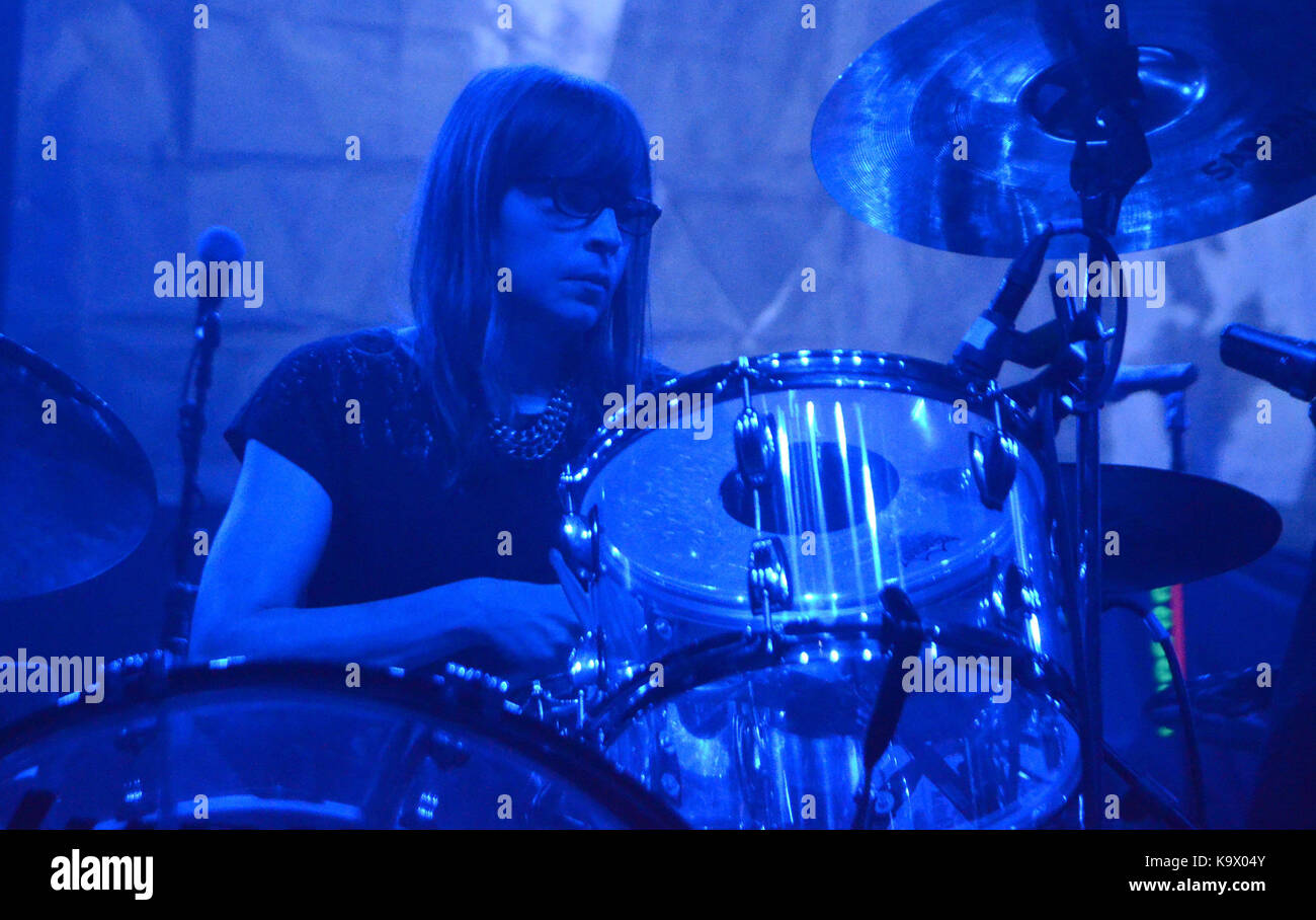 Minneapolis, Minnesota, USA. 23rd Sep, 2017. Drummer Anne-Marie Vassiliou of the band White Lung performs at the Skyway Theatre in Minneapolis, Minnesota. Ricky Bassman/CSM/Alamy Live News Stock Photo