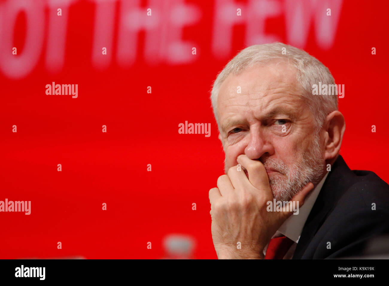 Brighton, UK. 24th September, 2017. Jeremy Corbyn, leader of Britain's opposition Labour party touches his face during the annual Labour Party Conference in Brighton, UK Sunday, September 24, 2017. Photograph : Credit: Luke MacGregor/Alamy Live News Stock Photo