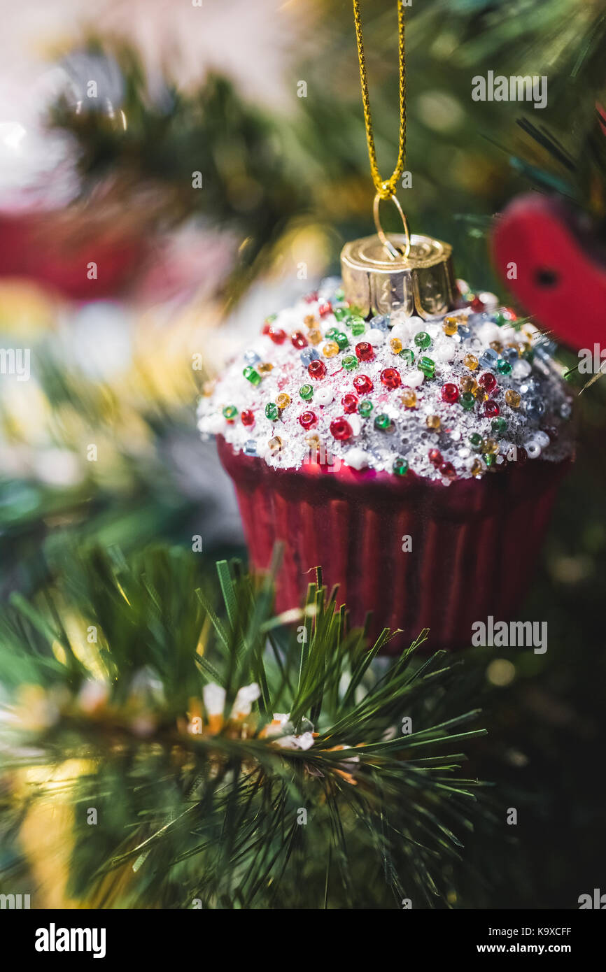 Cupcake like Christmas tree toy close-up Stock Photo