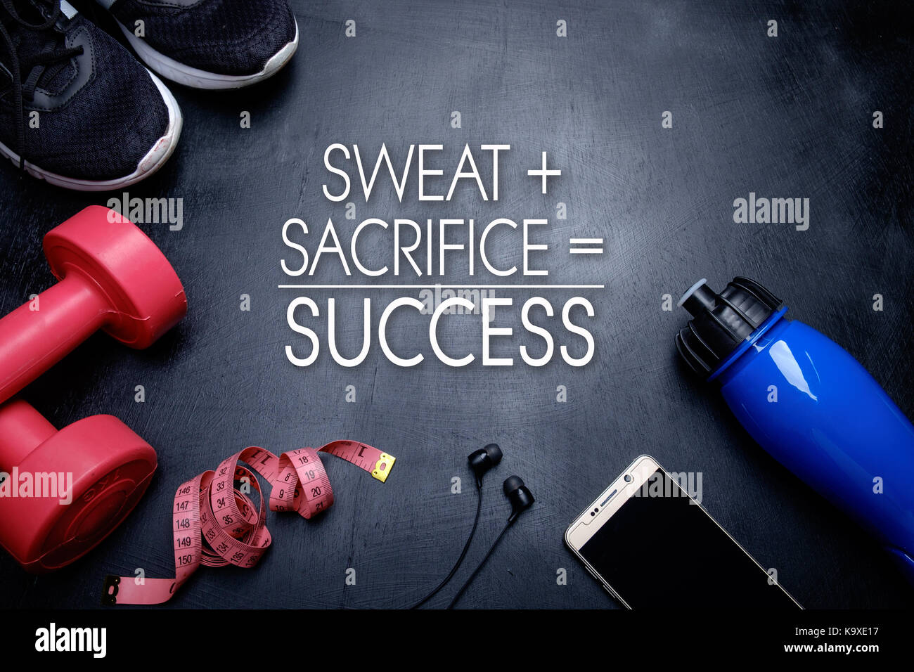 Sweat + Sacrifice = Success. Health Fitness motivational quotes. Stock Photo