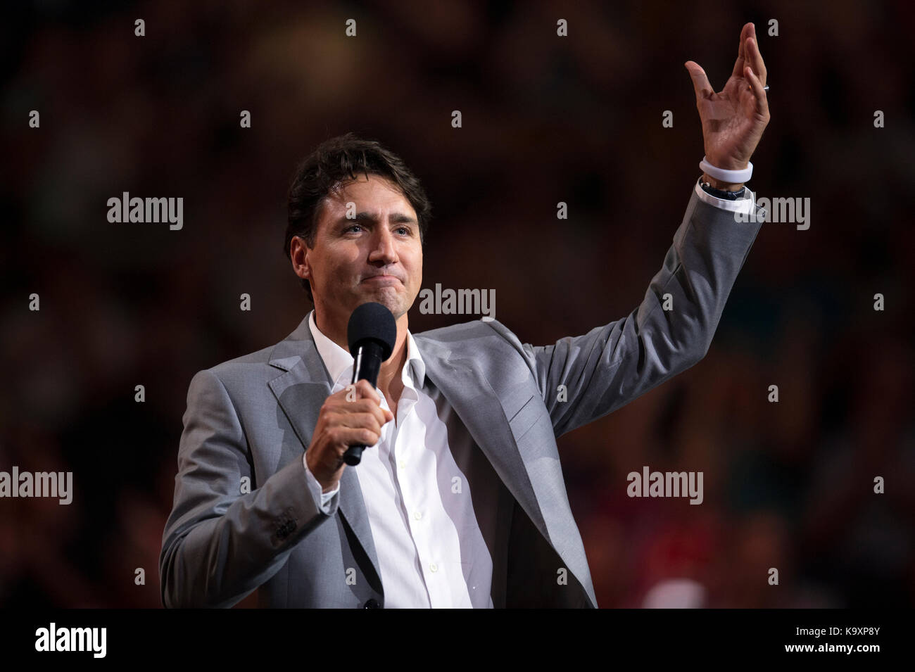Canada’s Prime Minister Justin Trudeau speaks during the 2017 Invictus Games opening ceremonies in Toronto, Canada Sept. 23, 2017. Stock Photo