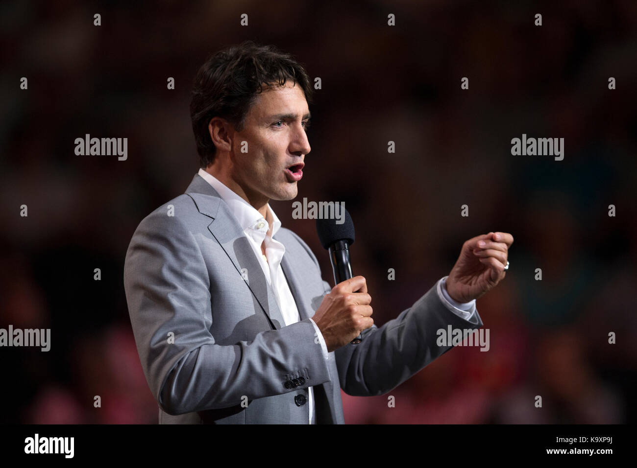 Canada’s Prime Minister Justin Trudeau speaks during the 2017 Invictus Games opening ceremonies in Toronto, Canada Sept. 23, 2017. Stock Photo