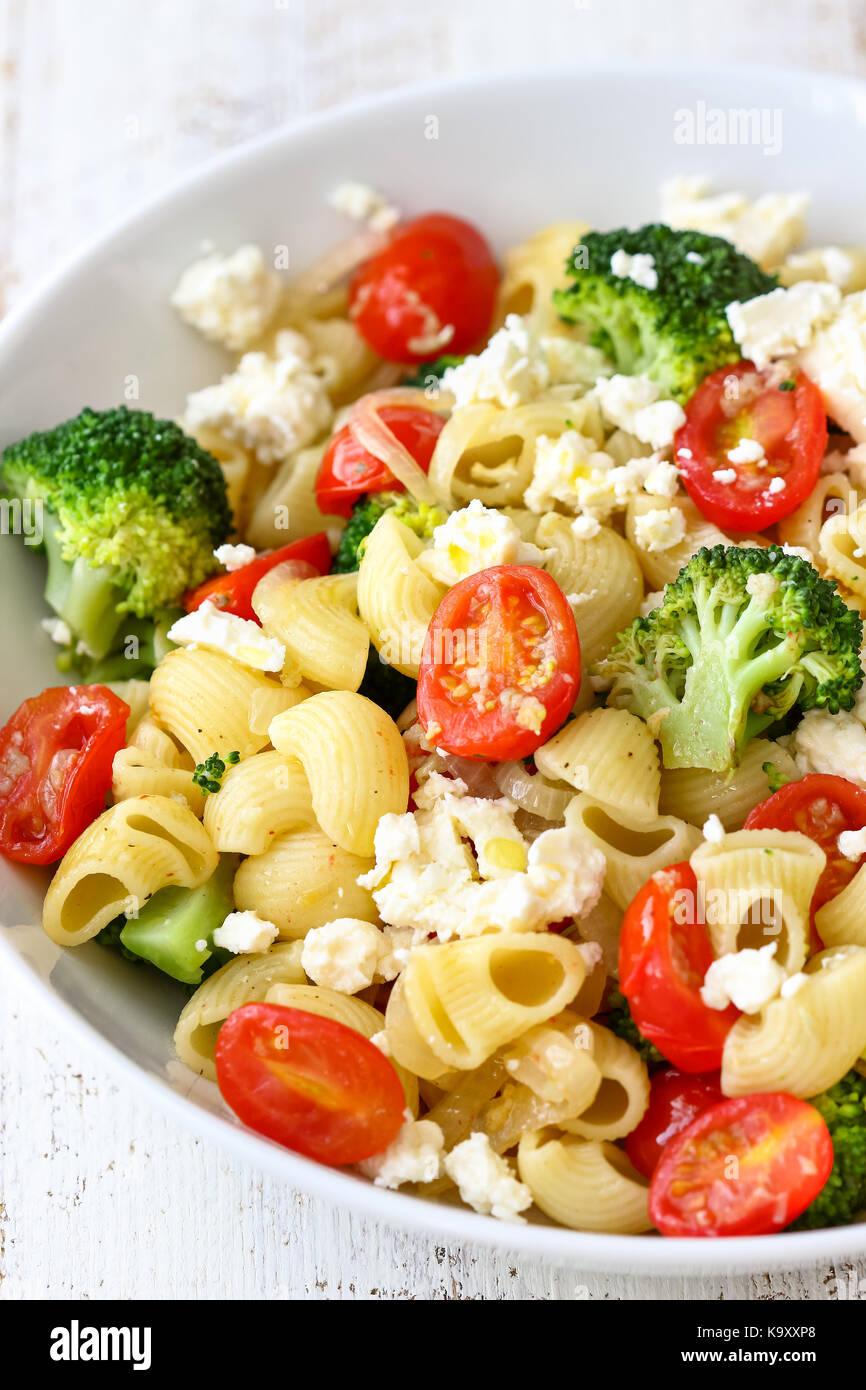 Pasta Salad with Broccoli, Tomato and Feta Stock Photo Alamy