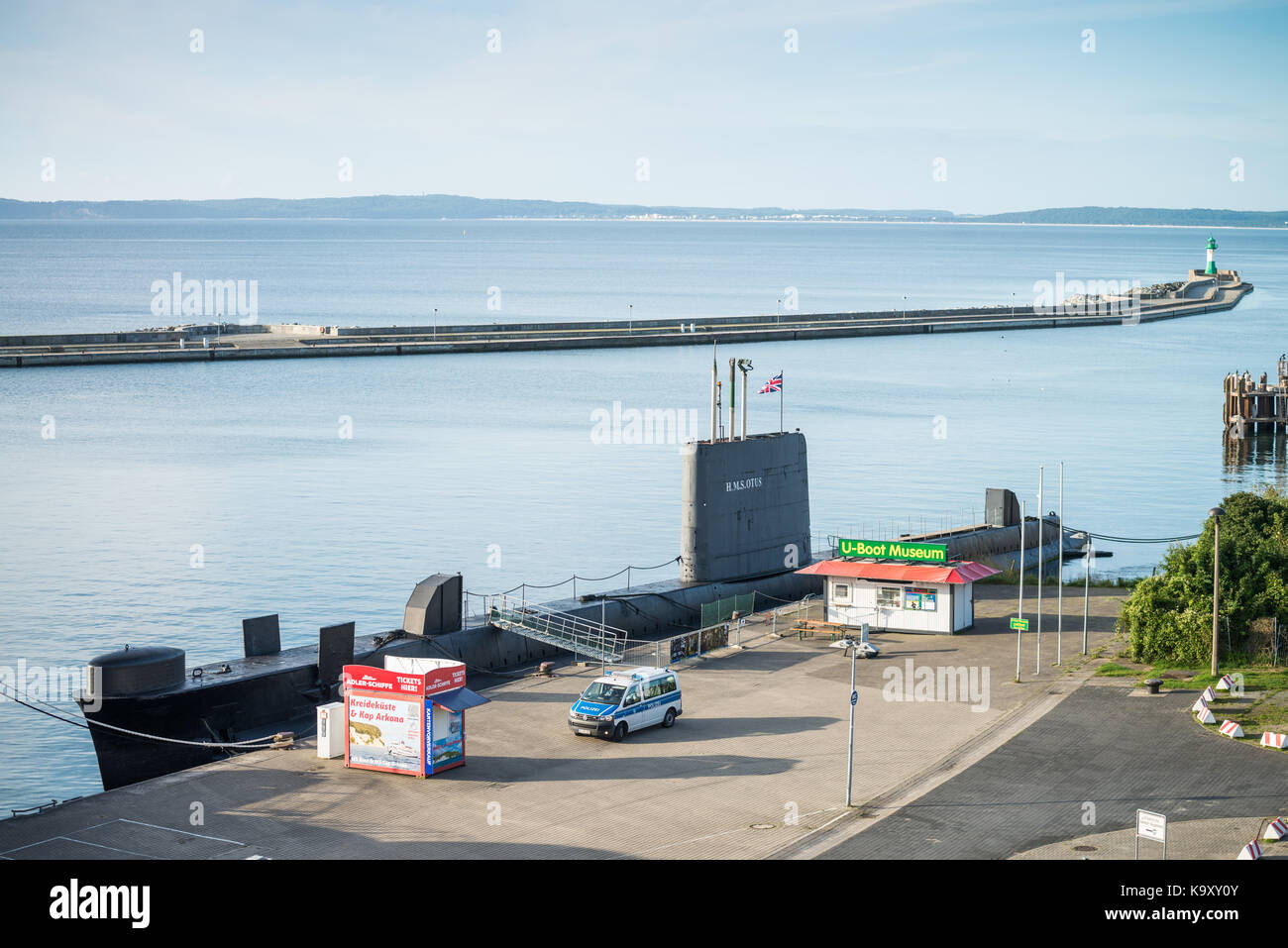 Historic british submarine HMS Otus at the harbor of Sassnitz, Ruegen, Germany, Europe. Stock Photo