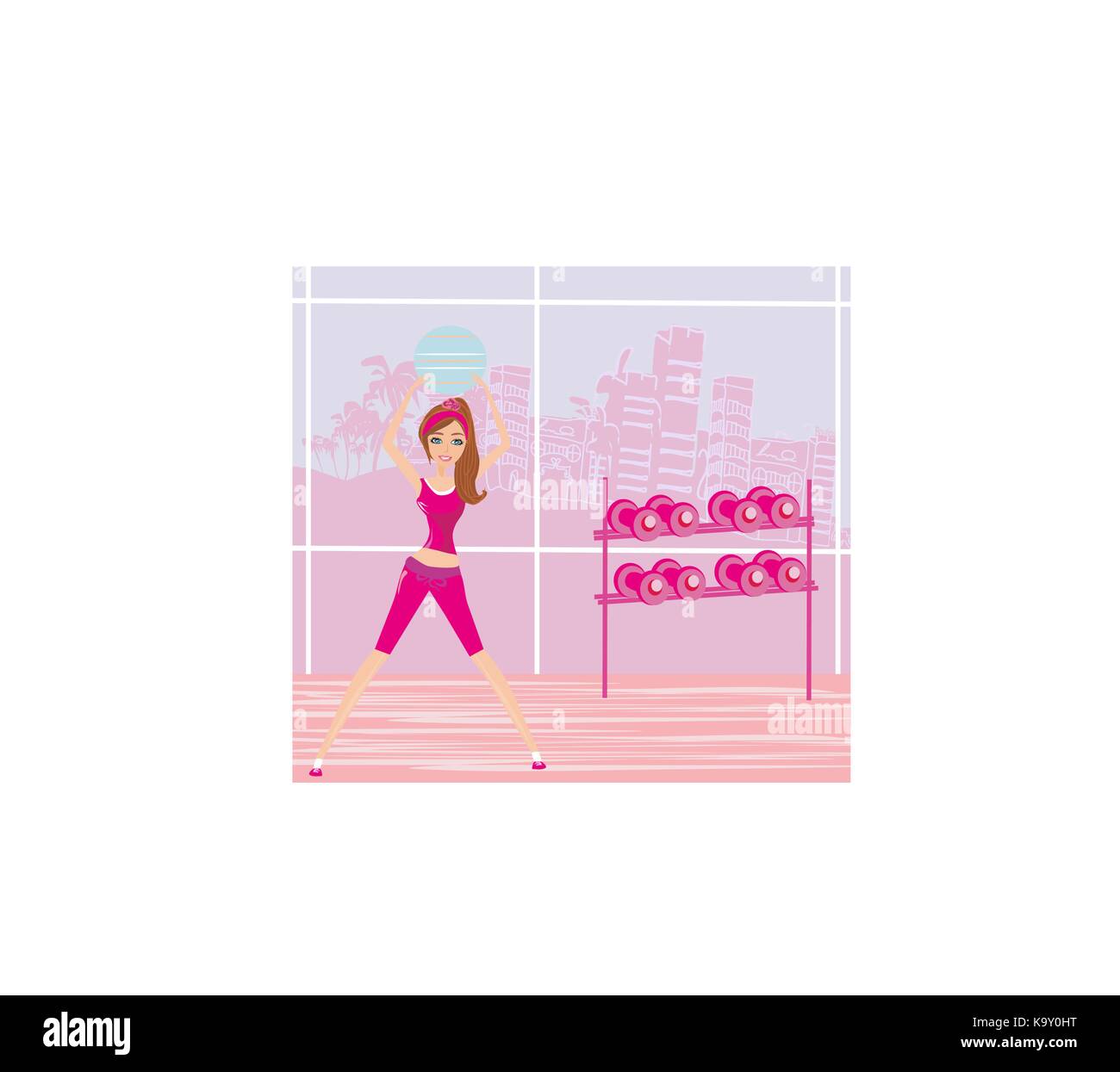 Young smiling woman makes exercise with fitball Stock Vector Image ...