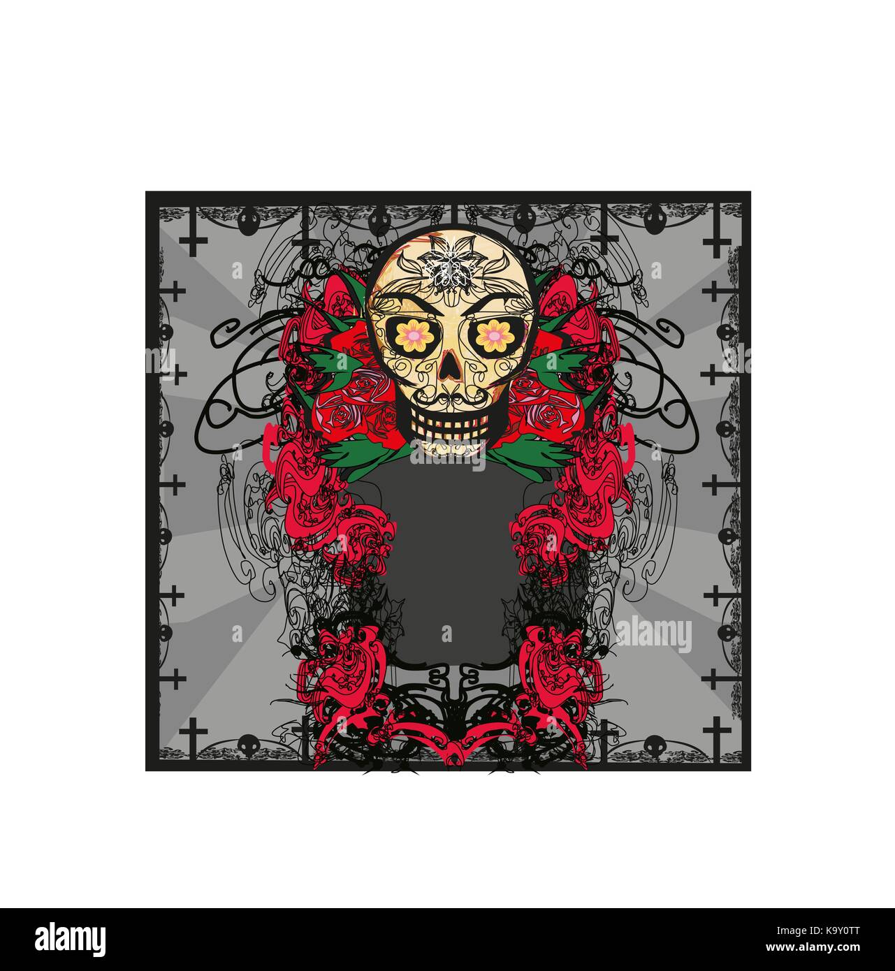 card with mexican skull Stock Vector