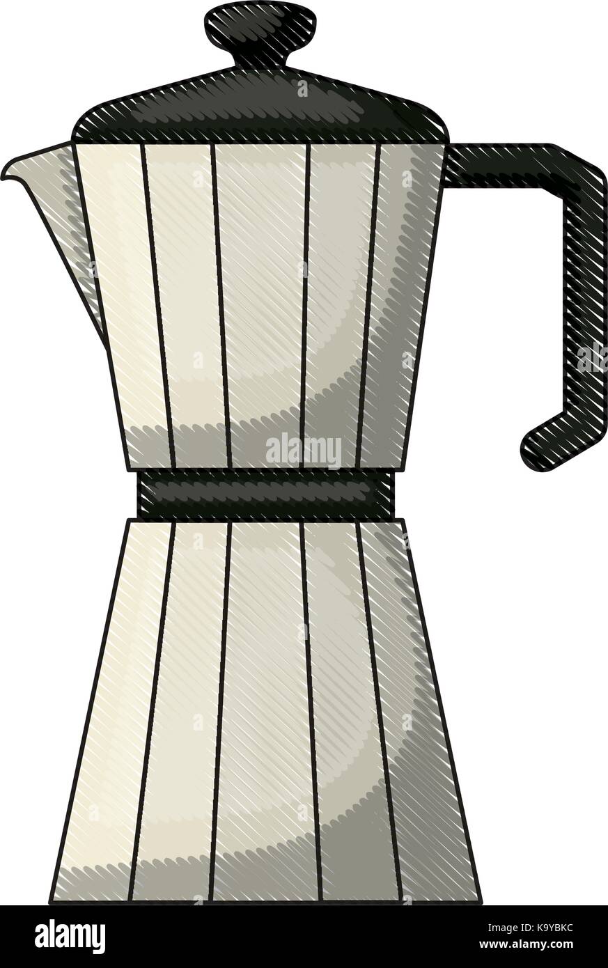 metallic jar of coffee with handle colored crayon silhouette Stock