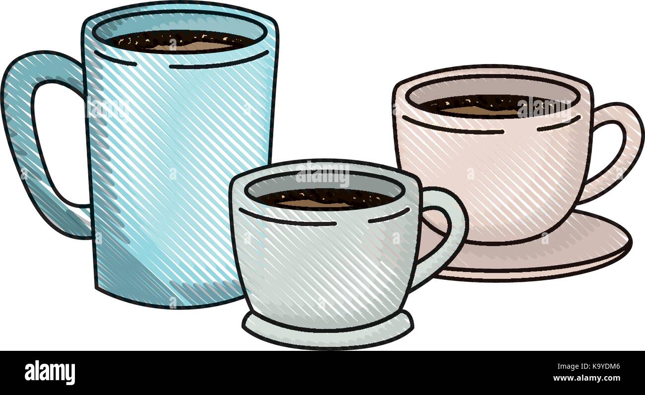 coffee cup set colored crayon silhouette Stock Vector Image & Art Alamy
