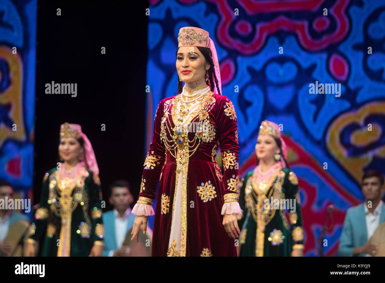 Performance of Uzbekiston and Navbakhor Song and Dance Ensemble performers on the stage of the Kremlin Palace during the Days of Uzbek Culture in Mos Stock Photo