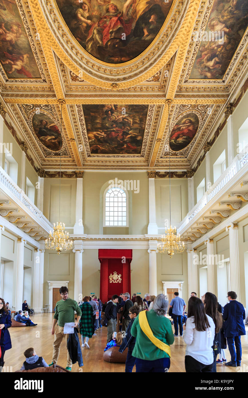 Banqueting Hall, people visiting as part of London Open House Weekend, Banqueting House, Whitehall, Westminster, London, UK Stock Photo