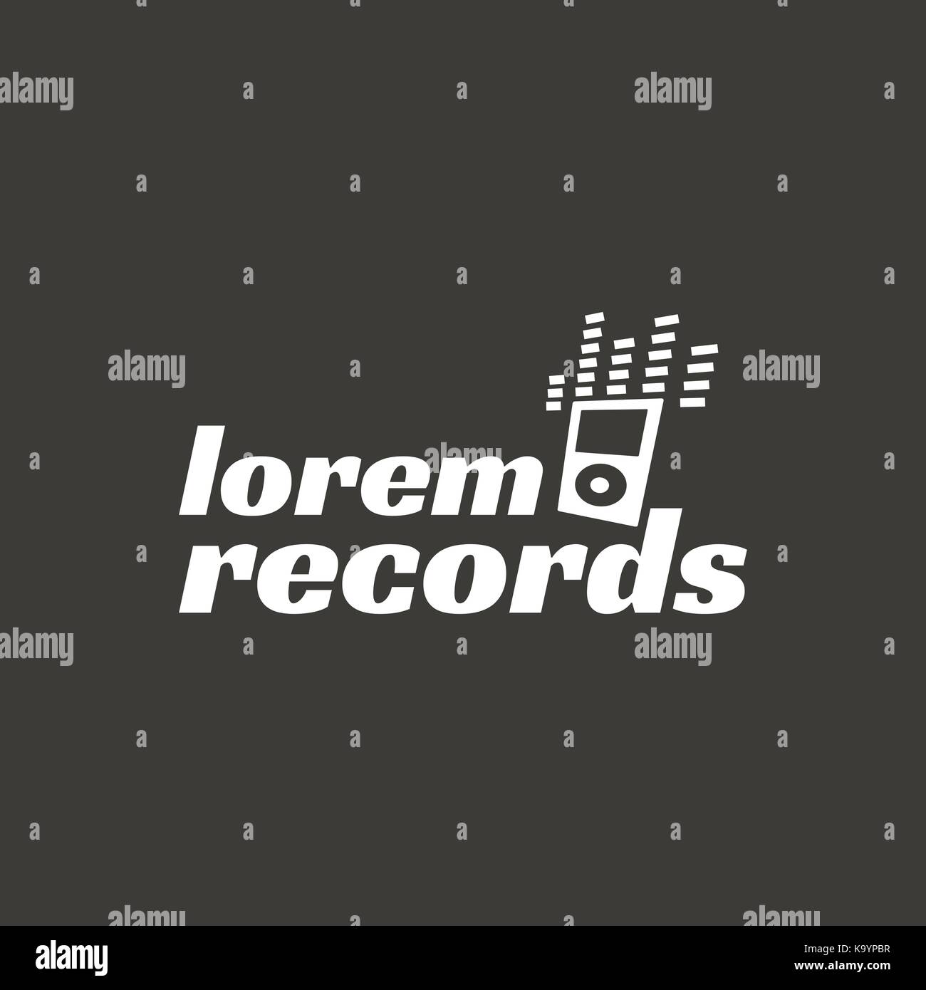 Records, music recordign studio vector logo label, badge, emblem logo with musical instrument. Stock vector illustration isolated on dark background Stock Vector