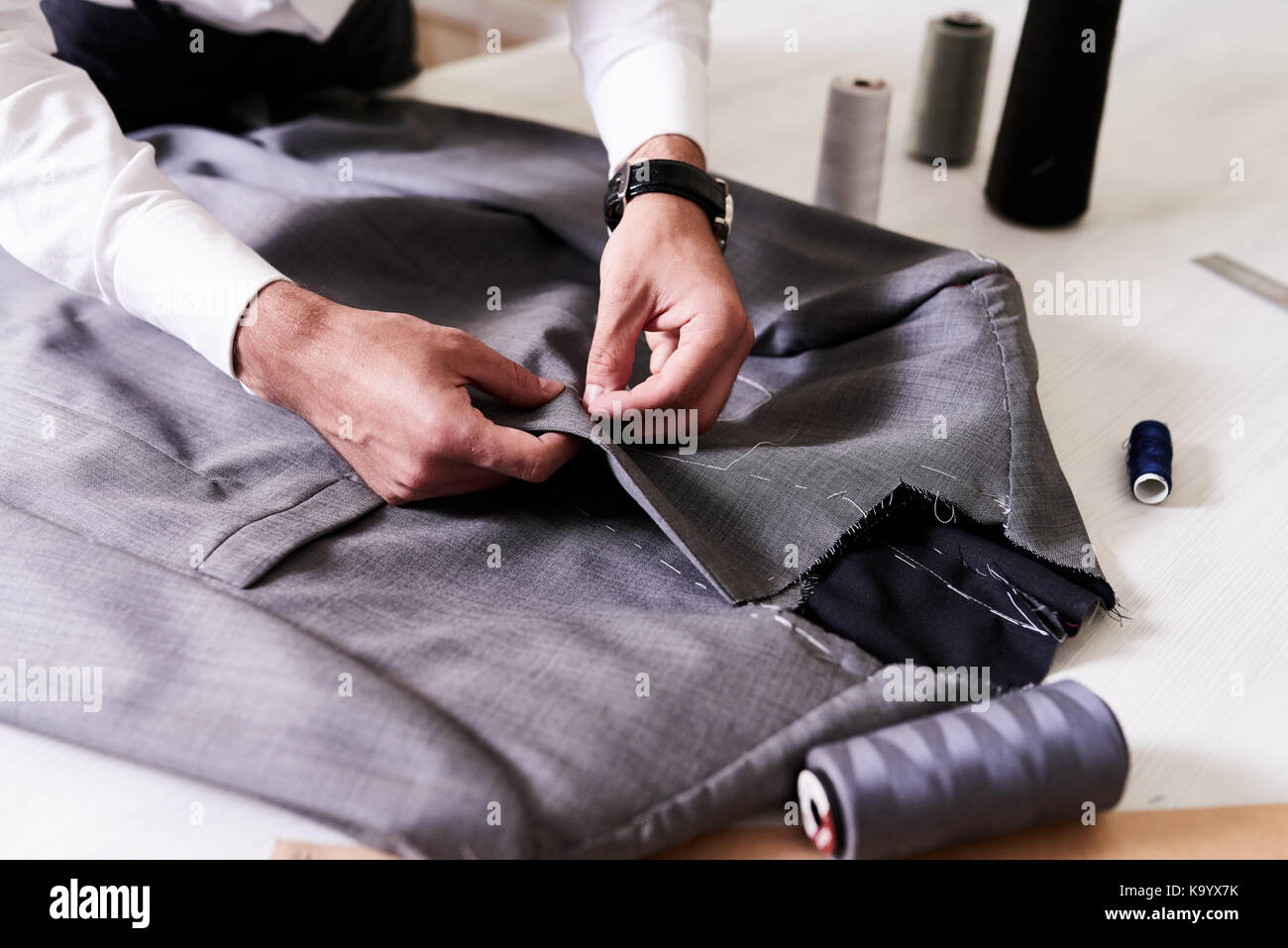 Production process of custommade male jacket unrecognizable tailor