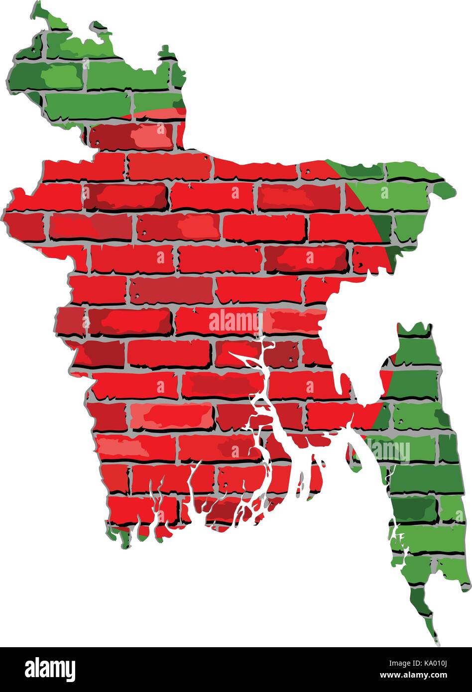 Bangladesh map on a brick wall - Illustration, Bangladesh map with flag ...
