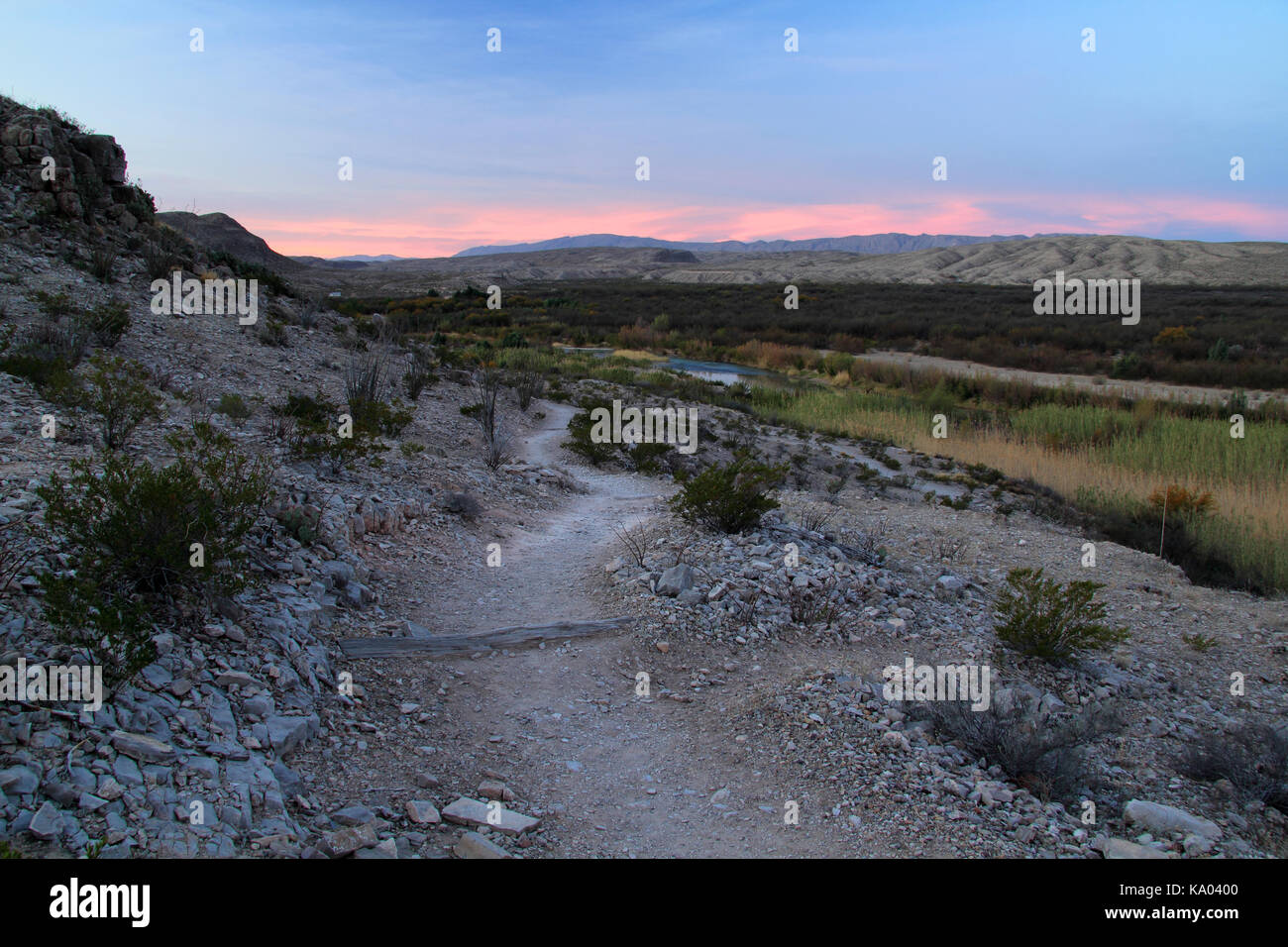 The Rio Grande Village Nature Trail provides visitors with easy access to spectacular vistas of the Rio Grande Valley, Big Bend National Park, Texas Stock Photo