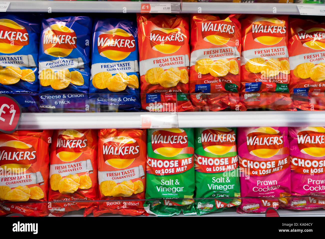 walkers crisps on display in a supermarket Stock Photo Alamy